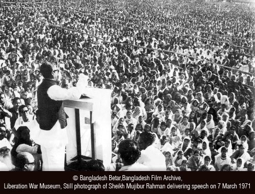 Sheikh Mujibur Rahman delivering speech on 7 March 1971